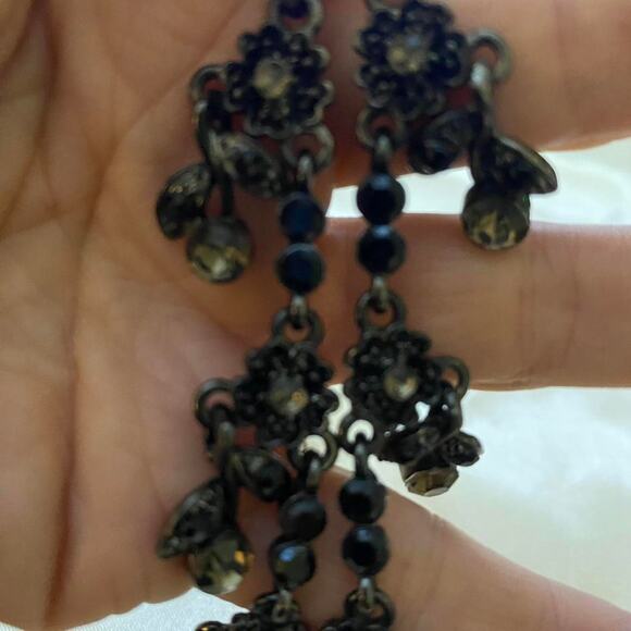 Black Metal Floral & Cherries Necklace with Faceted Stone - Picture 5 of 8